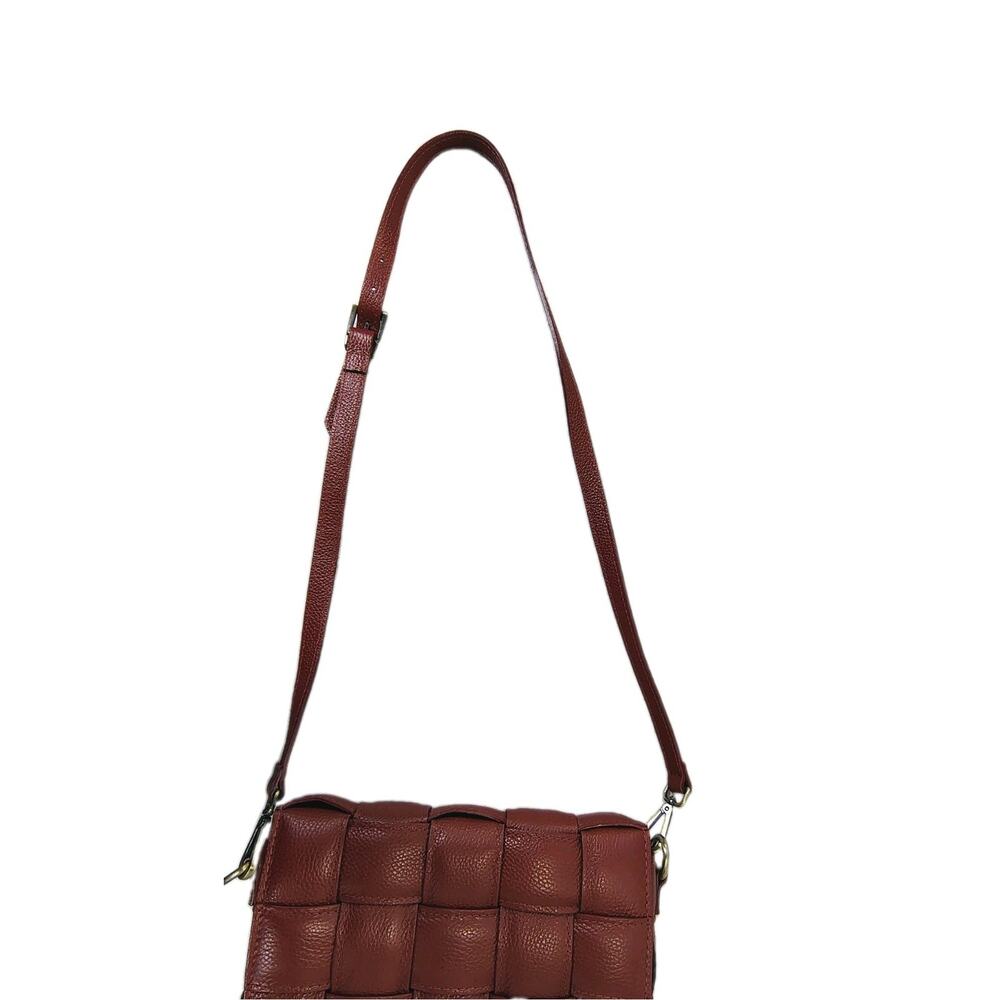 Viola Castellani Crossbody Bag Dark Red Woven Pebbled Leather Made in Italy EUC - Picture 5 of 11
